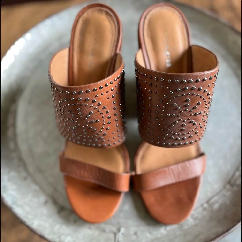 Brand new leather Coach sandals. Beautiful silver beaded detail. 4 inch heal sz9 - Picture 1 of 4
